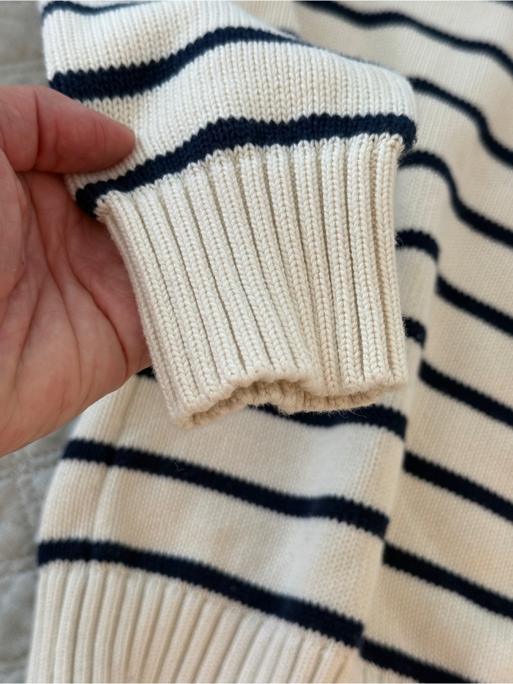 Brandy Melville Cream and Navy Blue Striped Crewneck Sweater - Women's OS - Picture 3 of 4